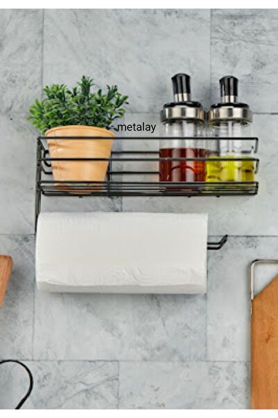 METALAY Yapışkanlı Raflı Kağıt Rulo Havluluk Peçetelik Havlu Kağıltlık Siyah Banyo MutfakDüzenleyici