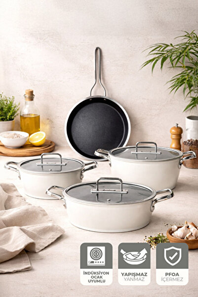 Kitchen Life Gigilli Bellini 7 Piece Titanium Pot and Pan Set Cream
