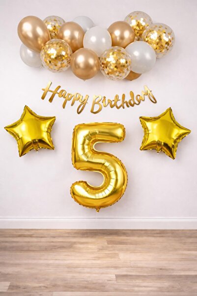 Patladı Gitti Set de sărbători pentru 5 ani Gold Concept; Balon cu confetti d...