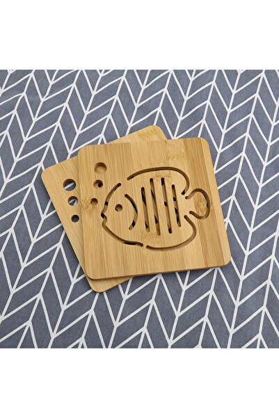 Nishev Luxury Fish Patterned 2-Piece Bamboo Trivet Set - Square Design (2 PCS)