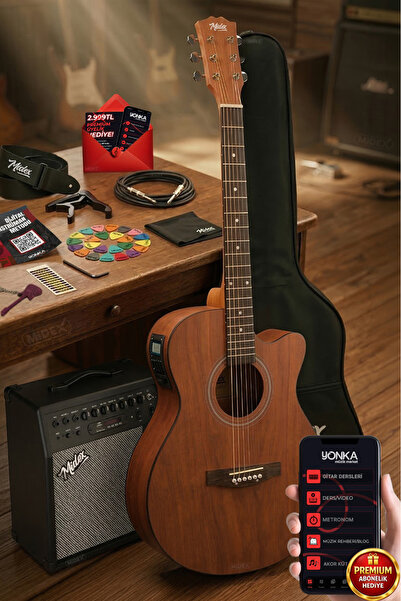 Midex Phx-188-50AMP Elektro Akustik Gitar 50W Şarjlı Bluetooth Amfili Full Set