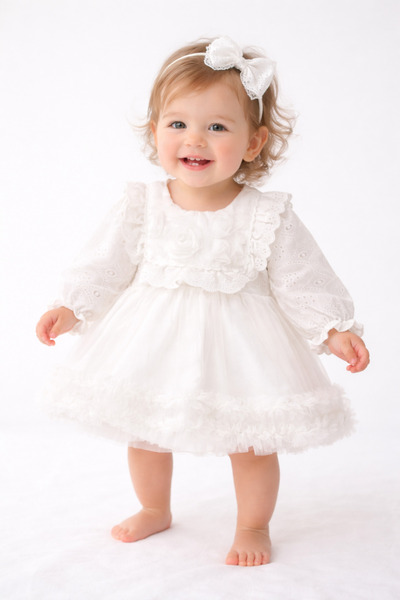 TOGY BABY VE KIDS WEAR Ely Beyaz Dantel Detaylı Kız Bebek Elbise- Mevlüt Elbi...