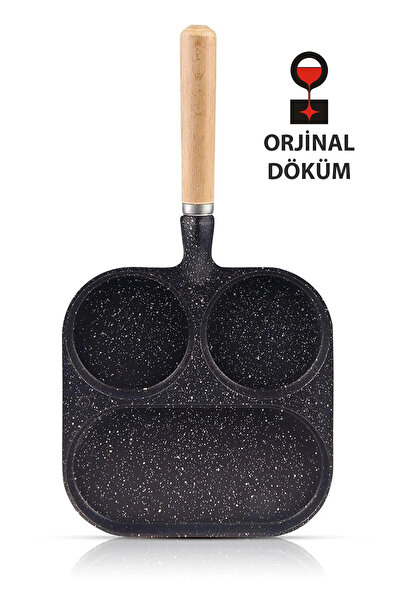 Nishev 3 Bölmeli Granit Döküm Tava Pancake Yumurta Mücver Omlet Tavası