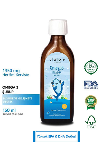 VOOP Çocuklar için Balık Yağı Omega 3 Portakal Aromalı Şurup | Yüksek EPA & D...