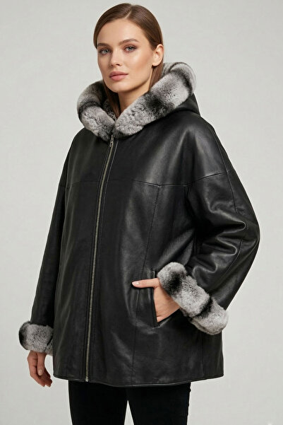 Deriderim Siyah Perla Geniş Kesim Içi Kumaş Çift Taraflı Kapüşon Ve Kol Ağzı ...