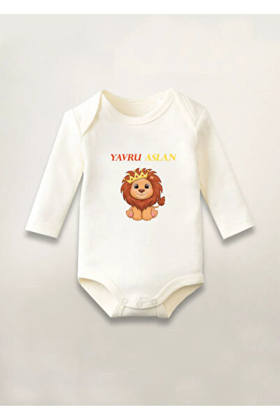 MODA بدلة قطعة واحدة للأطفال بأكمام طويلة من القطن مطبوع عليها أسد صغير