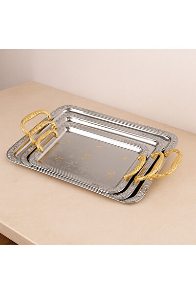 Dania Luxury stainless steel serving tray set – three different sizes with an...