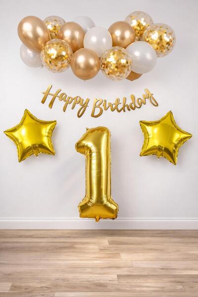 Patladı Gitti Set de sărbătoare pentru 1 an Gold Concept; Confetti din aur al...