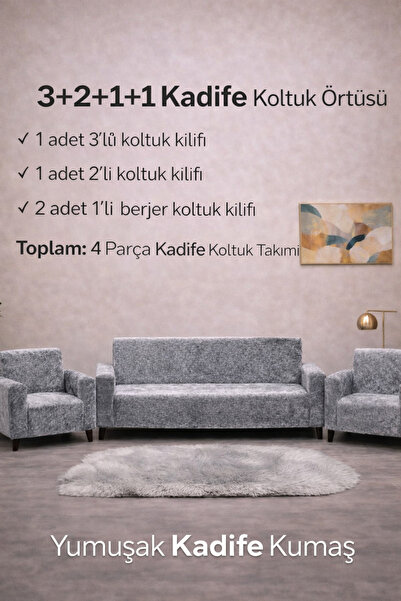 zerıf moda Kadife 3+2+1+1 Koltuk Örtüsü Takımı Esnek Lastikli Çekyat Kanepe K...