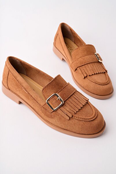 MUGGO TUFT Златна катарама с ресни от велур Дамски ежедневни мокасини