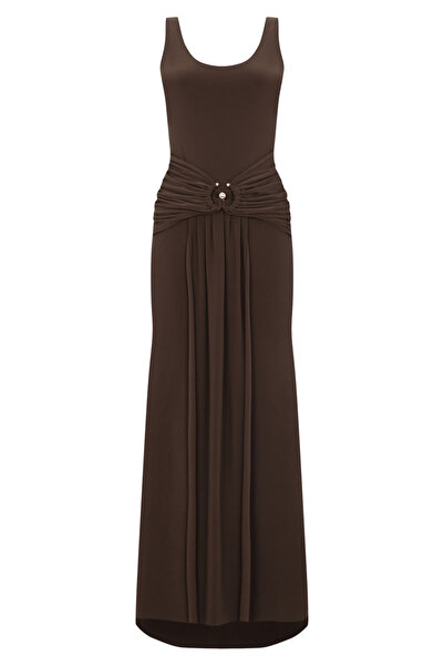 Whenever Company Kahverengi Aksesuar Detaylı Uzun Kuyruklu Şık Abiye & Mezuni...