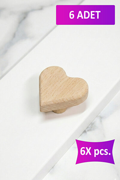 merbiles 6 Adet Kalp Şekilli Ahşap Kulp Çocuk Bebek Odası Mobilya Kulpu Dolap...
