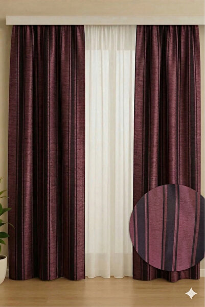 Miabella Home Κουρτίνα φόντου από ύφασμα ταφτά 145x270 - Μονόφυλλο ριγέ