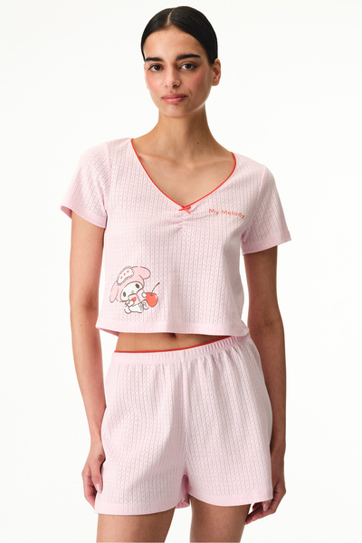 Penti Розов комплект пижама с къси панталони от памук с мотив „My Melody“
