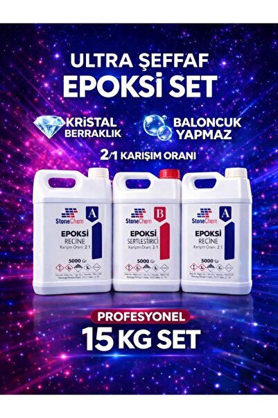 stonechem Ultra Şeffaf Epoksi Reçine 15 Kg Hobi,ahşap,tepsi,magnet Yapımı Içi...