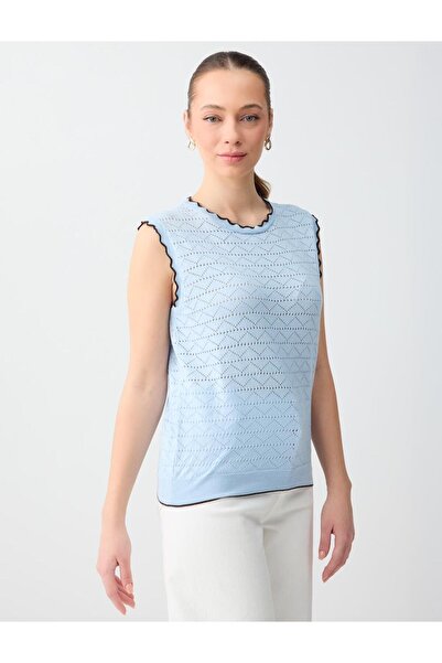 Jimmy Key Açık Mavi Bisiklet Yaka Kolsuz Desenli Triko Bluz