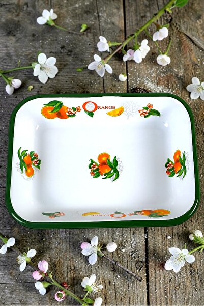 İnci Emaye 22 No Emaye Dörtgen Tabak Meze Kahvaltılık Kamp Piknik