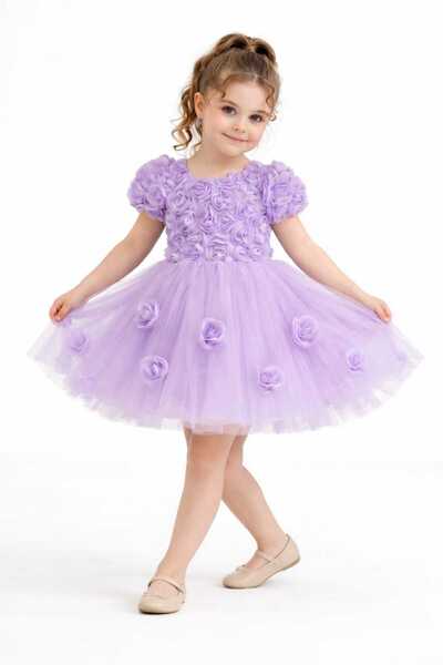 RAPAPA Kız Çocuk Gül Detaylı Abiye Elbise 1692