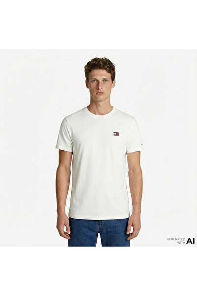 Tommy Hilfiger Badge Erkek Beyaz T-Shirt