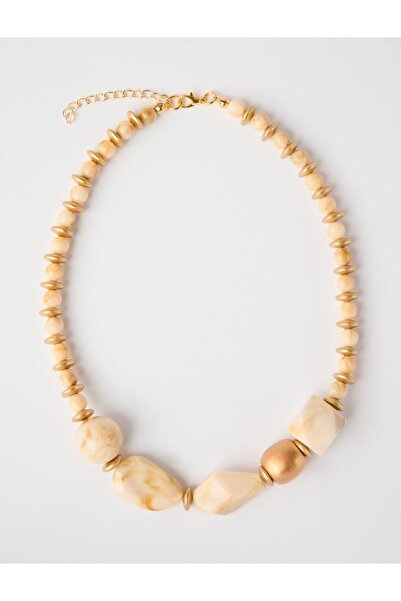 Jimmy Key Beige Large Bead Detailed Adjustable Necklace