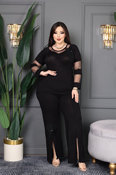 BONİTA FASHİON Women's Tulle Transitional Floral Stone Appliqued Cuffed Slit ...