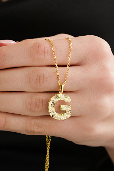 AcestesDesign 925 Ayar Gümüş G Harf Kolye Alfabe A & Z Harfi 50 cm Zincirli L...