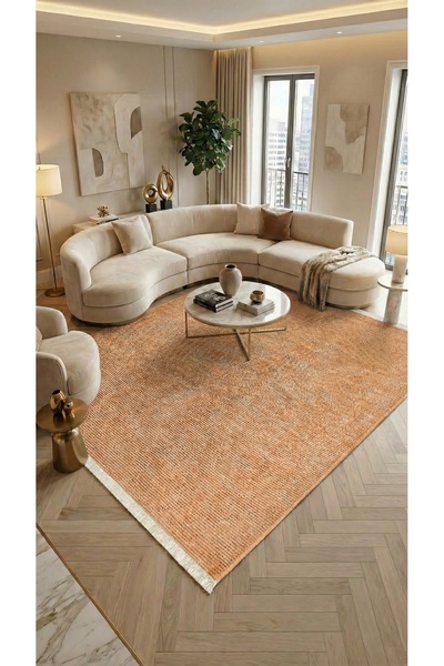 Halispecial Aheste Hardal Yumuşak Dokulu Halı | Yıkanabilir Kaymaz Tabanlı Mo...