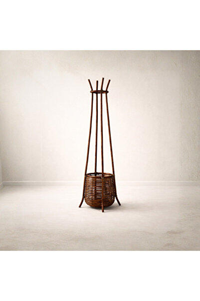 Lo Fi House Chunk Sepetli Rattan Ayaklı Askılık, Vestiyer Elbise Askılığı, Ay...