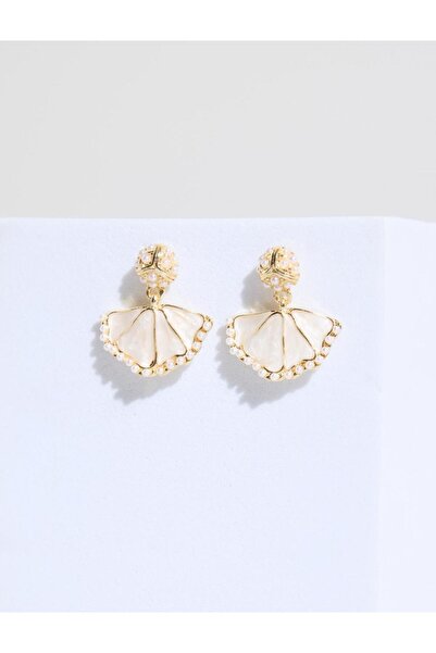 Jimmy Key Ekru Yelpaze Figürlü İncili Küpe