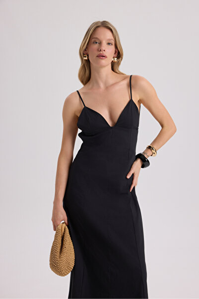 BOHEMAİ Onella Strappy Μαύρο Μακρύ Φόρεμα