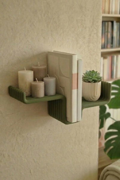 Puffin Design Edge Dekoratif Mini Duvar Rafı 1 adet (Zeytin Yeşil Renk)
