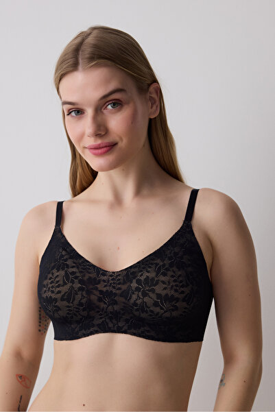 Penti Tattoo Effect Lace Invisible Bonding Siyah Sütyen
