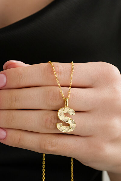 AcestesDesign 925 Ayar Gümüş S Harf Kolye A & Z Harfi 50 cm Zincirli Lazer Ka...