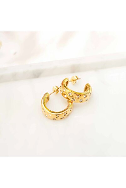 Haziran Accessory Steel Ring C Shape, Star Stone Women's Earrings