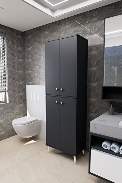 Mirobi Furex 6 Raflı 4 Kapaklı Çok Amaçlı Banyo Dolabı Antrasit