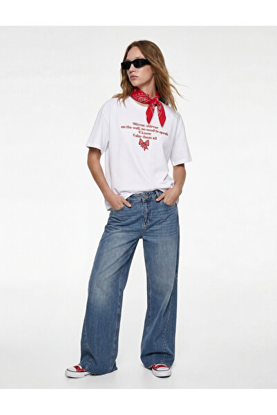 Koton Cotton Short Sleeve Crew Neck Printed Oversized T-Shirt