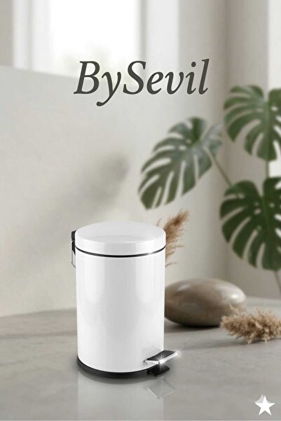 BySevil سلة مهملات بيضاء بدواسة سعة 3 لتر