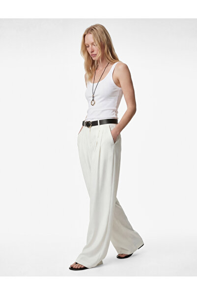 Koton Viscose Blend Belt Detail High Waist Palazzo Pants