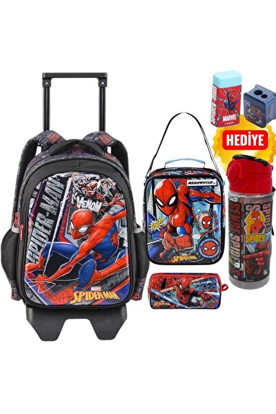 Marvel Örümcek Adam Çekçekli Okul Çantası Set & Suluk Matara Hediye