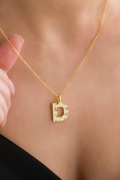 AcestesDesign D Harf Lazer Kalemli Tasarım 14 Ayar Altın Kaplama 925 Ayar Güm...