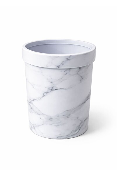 TSUMAB Small Round Wood-Grain Trash Can – Modern ABS Bathroom Waste Bin with ...