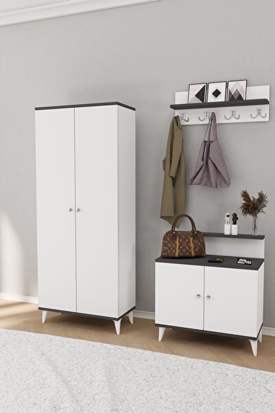 Mirobi Alvo Vestiyer Takımı 2 Kapaklı Askılıklı Ayakkabılık Dolabı Beyaz Antr...