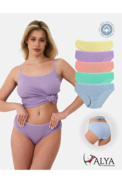 ALYA UNDERWEAR 100% Cotton Women's Panties Regular Waist Jacquard Heart Patte...