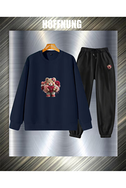 HOFFNUNG Unisex Casual Tracksuit Set Love Bear Outdoor Full Sweatshirt