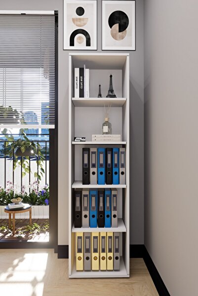 Mirobi Sardes 5 Raflı Kitaplık Ofis Dolabı Klasörlük Çok Amaçlı Dolap Mutfak ...