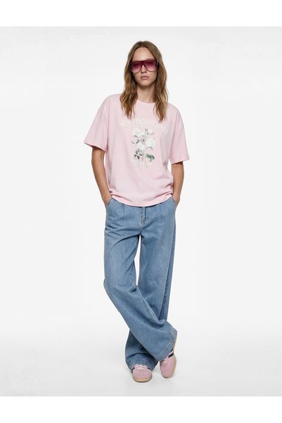 Koton Cvet Štampano Oversize kroj Roze Žene T-shirt 6SAL10106IK