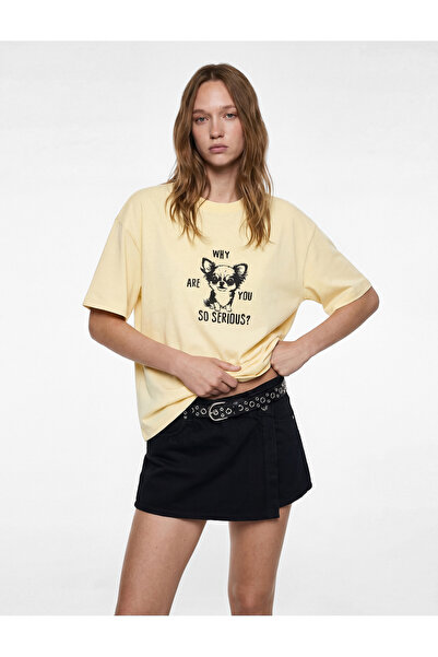 Koton Βαμβακερό μπλουζάκι με κοντό μανίκι με λαιμόκοψη