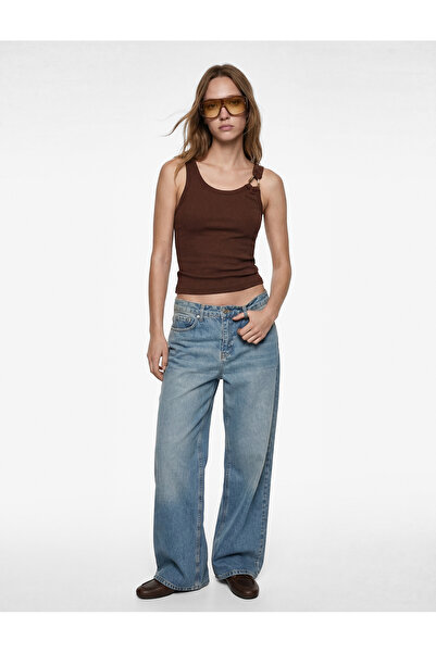 Koton Asymmetric Collar Sleeveless Blouse with Metal Accessories