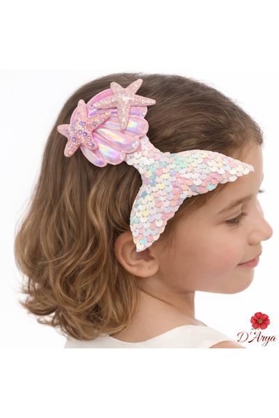 Darya DD168 Pembe Deniz Kabuğu ve Pastel Payetli Deniz Kızı Kuyruğu Kız Çocuk...