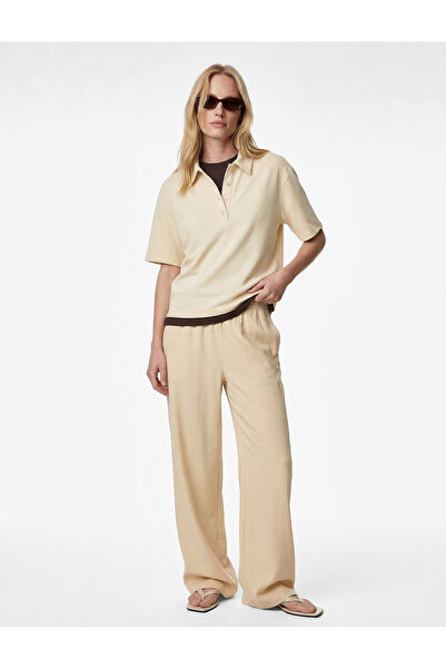 Koton Modal Fabric Half Buttoned Short Sleeve Polo Collar T-Shirt